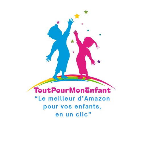 deux silhouettes d’enfants colorées avec le slogan "Le meilleur d’Amazon pour vos enfants, en un clic"
